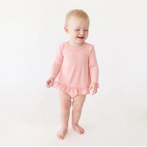 PARZ by Posh Peanut Blush Pink Bamboo Long Sleeve Bodysuit Dress 12-18m